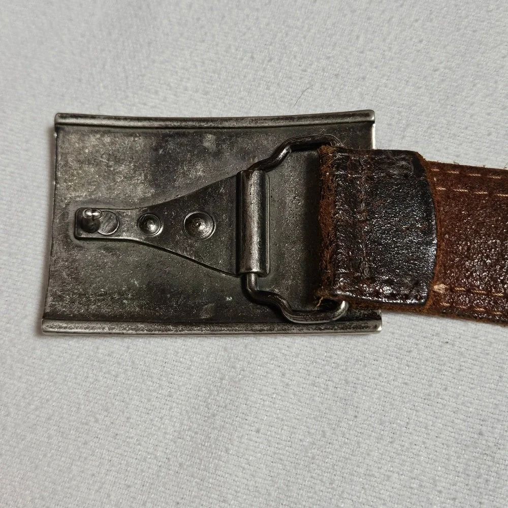 Aldo Mens Brown Distressed Genuine Leather Belt Plaque Buckle XL Made in Canada